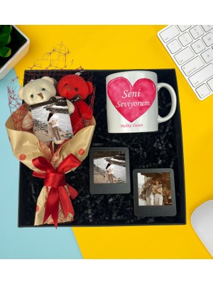 Fotoğraflı Ayıcık Buketi Kupa Bardak Ikili Siyah Masaüstü Çerçeve