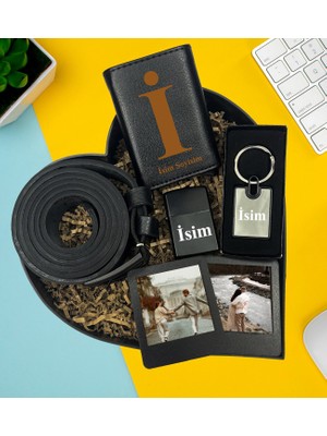 Kişiye Özel Premium Kalp Kutu Mekanizmalı Cüzdan Kemer Metal Lüx Anahtarlık Zippo Metal Çakmak Ikili Siyah Mdf Masaüstü Çerçeve Hediye Set