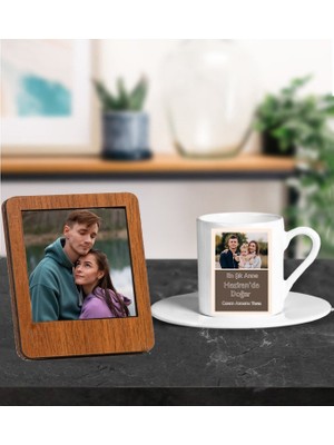 Kişiye Özel Canım Annem Isim Doğum Günü Tasarımlı Türk Kahve Fincanı ve Resimli Ahşap Kahve Çerçeve