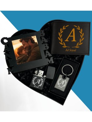 Kişiye Özel Kalp Kutuda Canım Babam Masaütü Çerçeve Metal Çakmak Lüx Anahtarlık Erkek Cüzdan