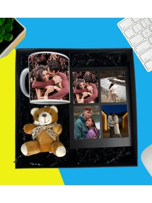 Kişiye Özel Premium Kutu Fotoğraflı Kupa Bardak Peluş Ayıcık Anahatarlık Dört Resimli Siyah Kolaj Masaüstü Fotoğraf Siyah Çerçeve