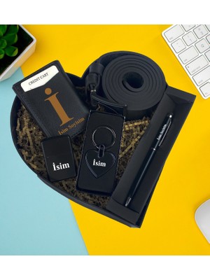 Kişiye Özel Premium Kalp Kutu Mekanızmalı Cüzdan Kemer Zippo Cakmak Metal Kalp Anahtarlık Touch Pen Kalem Erkek Hediye Set