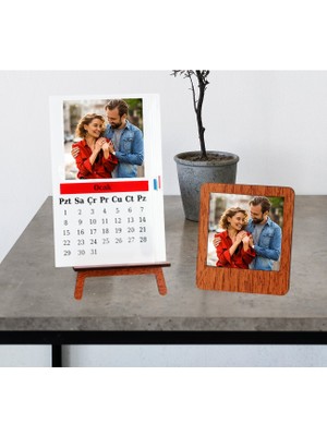 Kişiye Özel 12 Fotoğraflı 2025 Tarihli Ahşap Şövale Masa Takvimi ve Ahşap Fotoğraf  Masaüstü Çerçeve