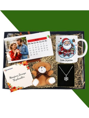 Kişiye Özel Yatay Masaüstü Her Ay Için Özel 12 Fotoğraflı Masa Takvim ve Kupa Bardak Peluş Ayıcık Kartanesi Gümüş Kaplama Kolye