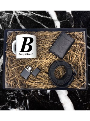 Kişiye Özel Baş Harf ve Isim Soyisim Tasarımlı Kupa Bardak Mekanizmalı Cüzdan Kemer Çakmak Özel Hediye Set