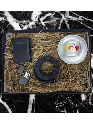 Kişiye Özel Sarı Kırmızı Taraftar Tasarımlı Türk Kahve Fincanı Mekanizmalı Cüzdan Kemer Çakmak Özel Hediye Seti