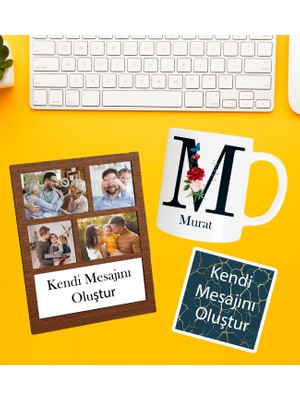 Kişiye Özel Baş Harf Isim Soyisim Beyaz Kupa 4 Fotoğraflı ve Kendi Mesajını Oluştur Kolaj Siyah Çerçeve ve Kendi Mesajını Oluştur Kart Seti