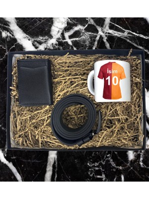 Kişiye Özel Premium Sarı Kırmızı Taraftar Forma Tasarımlı Kupa Bardak Mekanizmalı Cüzdan Kemer Özel Hediye Seti