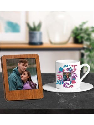 Kişiye Özel Fotoğraf Resim Tasarımlı Türk Kahve Fincanı ve Resimli Ahşap Kahve Çerçeve