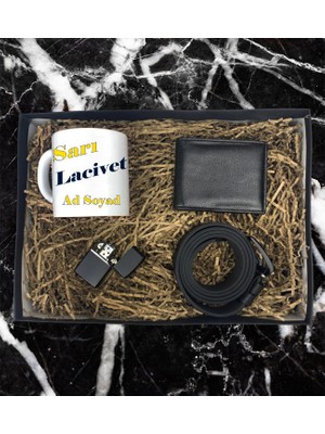 Sarı Lacivert Taraftar Isim Soyisim Tasarımlı Kupa Bardak Cüzdan Kemer Çakmak Özel Hediye Seti