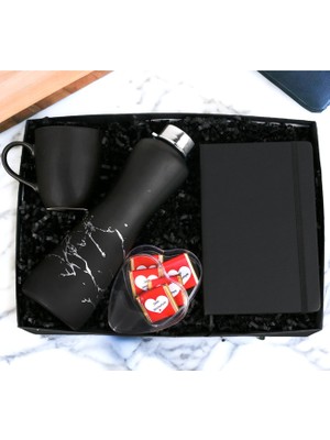Mermer Desenli Suluk Siyah Kupa Bardak Siyah Defter Kalpli Çikolata Kutusu