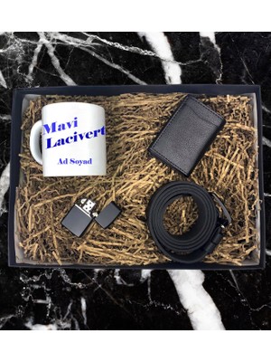 Kişiye Özel Mavi Bordo Taraftar Tasarımlı Kupa Bardak Mekanizmalı Cüzdan Kemer Çakmak Özel Hediye Set