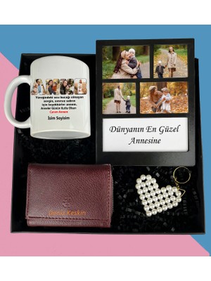Anneler Gününe Özel 4 Fotoğraflı Kolaj Çerçeve Bayan Cüzdan Kupa Bardak Inci Anahtarlık