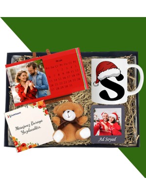 Kişiye Özel Yatay Renkli Masaüstü Her Ay Için Özel 12 Fotoğraflı Masa Takvim ve Kupa Bardak Peluş Ayıcık Siyah Çerçeve