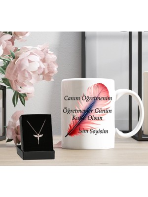 Kişiye Özel Tasarımlı Kupa Bardak Melek Kolye Set