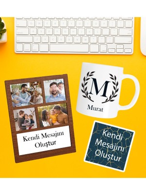 Kişiye Özel Baş Harf Isim Soyisim Beyaz Kupa 4 Fotoğraflı ve Kendi Mesajını Oluştur Kolaj Siyah Çerçeve ve Kendi Mesajını Oluştur Kart Seti