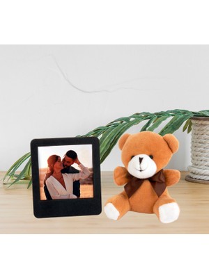 Kişiye Özel Çerçeve ve Oturan Peluş Anahtarlık Ayıcık