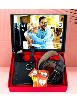 Kişiye Özel Yeni Fotoğraflı Cüzdan Çakmak Anahtarlık Çikolata ve Kemer Set