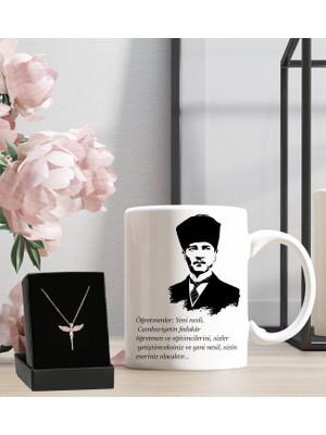 Öğretmenler Günü Kişiye Özel Tasarımlı Kupa Bardak Melek Kolye Set