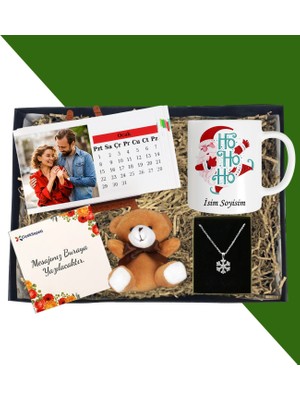 Kişiye Özel Yatay Masaüstü Her Ay Için Özel 12 Fotoğraflı Masa Takvim ve Kupa Bardak Peluş Ayıcık Kartanesi Gümüş Kaplama Kolye
