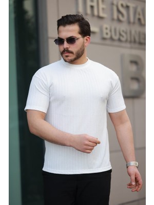 Erkek Kısa Kollu Örgü Kumaş Bisiklet Yaka T-Shirt