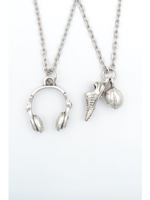 Bu Farklı 2'li Kulaklık - Futbol - Krampon - Top Erkek Kadın Kolye Seti - Kod:702