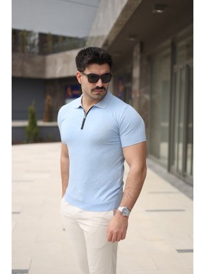Erkek Polo Yaka Fermuar Detaylı Tişört