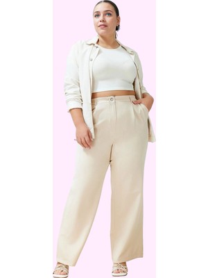 Kadın Geniş Paça Pantolon Yüksek Bel Dokuma Kumaş Iş ve Günlük Hafta Sonu Kaliteli Malzeme