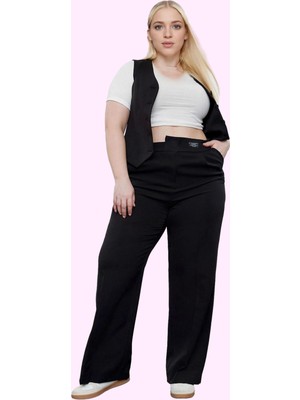 Kadın Büyük Beden Geniş Paça Pantolon Fermuarlı Yüksek Bel Rahat Günlük Yaz Aylarının Vazgeçilmezi