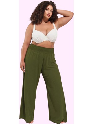 Kadın Büyük Beden Plaj Pantolonu Rahat Yazlık Geniş Paça Yüksek Bel Yaz Aylarının Vazgeçilmezi