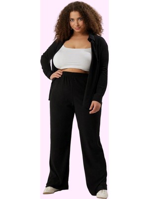 Kadın Büyük Beden Bürümcük Dokuma Pantolon Yüksek Bel Boru Paça Yaz Aylarının Vazgeçilmezi