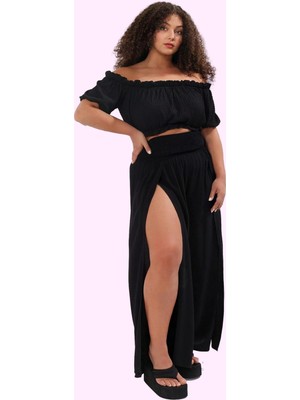 Kadın Yüksek Bel Geniş Paça Plaj Pantolonu Çiçek Desenli Crinkle Dokuma Rahat Yaz Günlük Kullanım