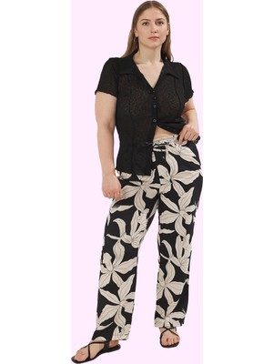 Kadın Çok Desenli Yüksek Bel Wide Leg Dokuma Pantolon Günlük Stil Yaz Aylarının Vazgeçilmezi