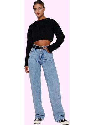 Kadın Pamuk Denim Geniş Paça Jean Pantolon Yüksek Bel Günlük Şıklık Yaz Aylarının Vazgeçilmezi