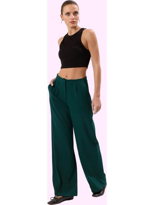 Kadın Düz Desenli Geniş Paça Pantolon Yüksek Bel Wide Leg Kesim Günlük ve Iş Modern Tasarım