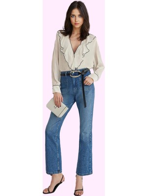 Kadın Normal Bel Denim Ispanyol Paça Jean Günlük Casual Flare Hafta Sonu Dayanıklı Malzeme