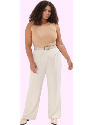 Kadın Düz Desen Geniş Paça Pantolon Yüksek Bel Dokuma Kumaş Günlük Yaz Aylarının Vazgeçilmezi
