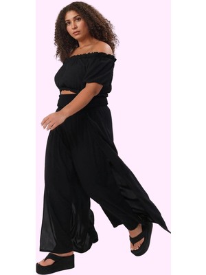 Kadın Plaj Pantolonu Geniş Paça Viskoz Crinkle Dokuma Çiçekli Desen Yaz Aylarının Vazgeçilmezi