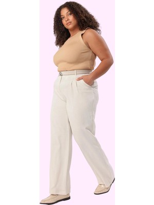 Kadın Finike Dokuma Uzun Boy Pantolon Yüksek Bel Geniş Paça Günlük ve Iş Dayanıklı Malzeme