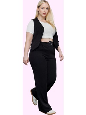Kadın Büyük Beden Finike Dokuma Uzun Pantolon Yüksek Bel Wide Leg Günlük Dayanıklı Malzeme