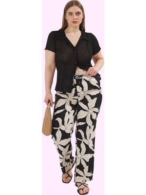 Kadın Büyük Beden Rahat Geniş Paça Pantolon Yazlık Çok Desenli Dokuma Kumaş Günlük Kullanım