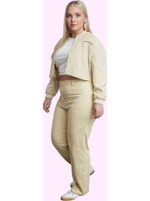 Kadın Dokuma Pantolon Yüksek Bel Geniş Paça Poliviskon Kumaş Günlük Kullanım Modern Tasarım