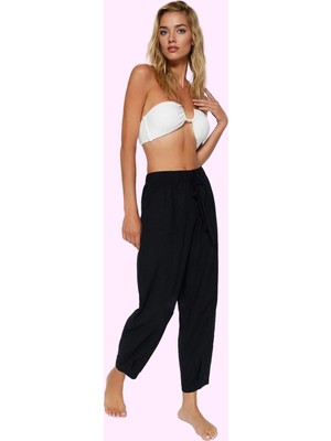 Kadın Lastikli Paça Dokuma Pantolon Pamuk Yazlık Plaj Giyim Günlük Kullanım Modern Tasarım