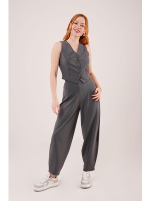 Havuç Kesim Gri Pantolon