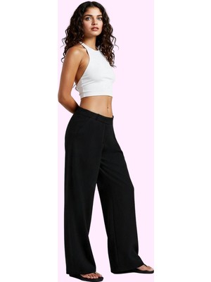 Kadın Düz Desen Geniş Paça Pantolon Çok Yönlü Kullanım Hafta Sonu Yaz Aylarının Vazgeçilmezi