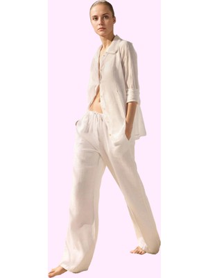 Kadın Keten Geniş Paça Pantolon Günlük Kombinler Için Rahatlık Hafta Sonu Kaliteli Malzeme