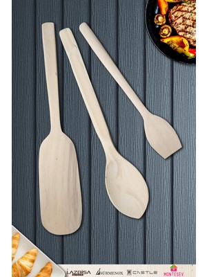 Doğal Şimşir Ağacı Ahşap Tahta Kaşık Spatula Seti Ağaç Kaşık (3lü Set)