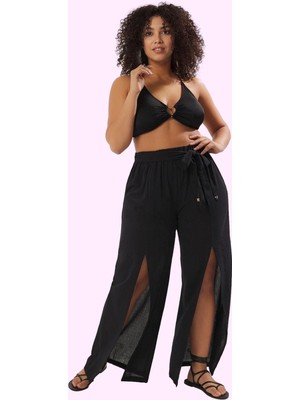 Kadın Yazlık Plaj Pantolonu Geniş Paça Yüksek Bel Crinkle Dokuma Yaz Aylarının Vazgeçilmezi