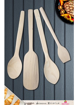 Doğal Şimşir Ağacı Ahşap Tahta Kaşık Spatula Seti Ağaç Kaşık (4lü Set)