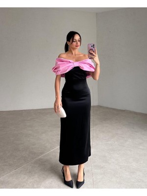 Pembe Önü Fiyonklu Elbise